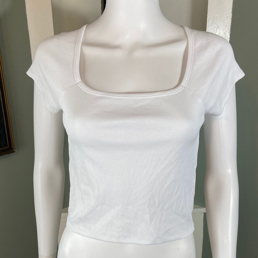 NWT new Madewell White Ribbed Short Sleeve Top shirt blouse - Picture 2 of 7